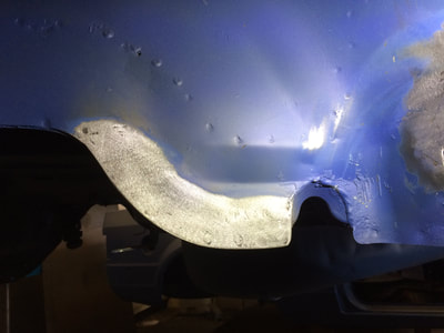 Mercedes 350SL restoration project inner wheel arch repair 
