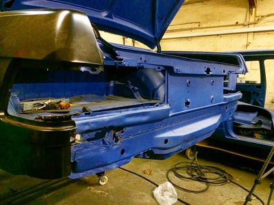 Mercedes 350SL restoration project rear valence panel welding repair