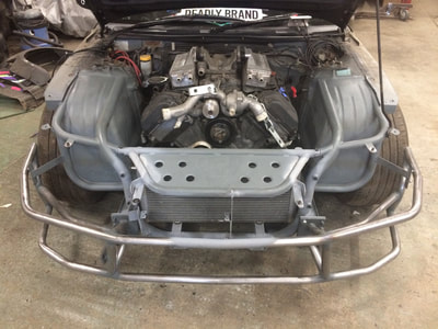 Nissan 200SX S15 tubbed arches, tubular front end, bash bars and V8 engine